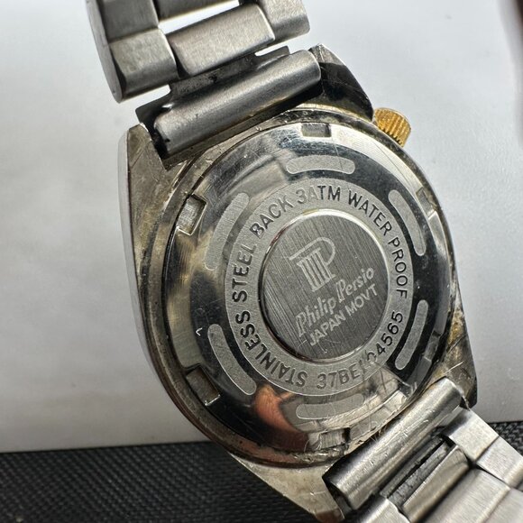 Philip Persio Watch Women Silver Gold Two Tone Black Dial 24MM New Battery 6.5" - Picture 5 of 12